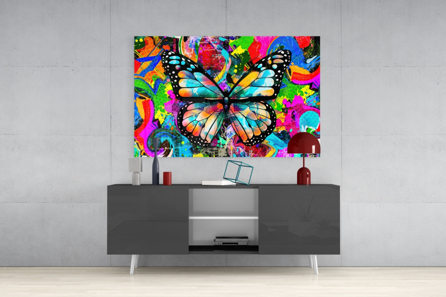Graffiti Pop Art Butterfly Glass Wall Art