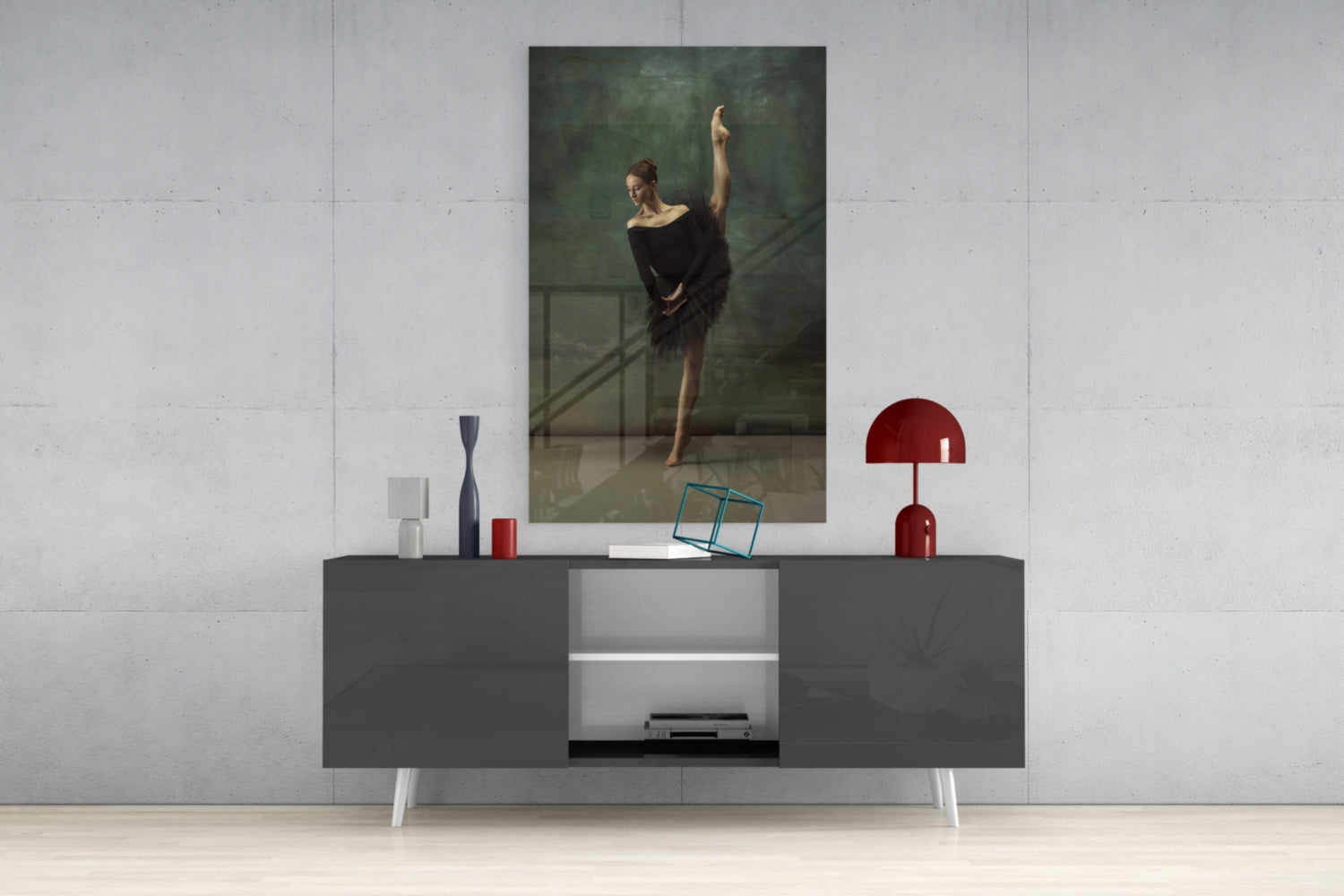 Vertical Split Black Tutu Ballerina Glass Wall Art