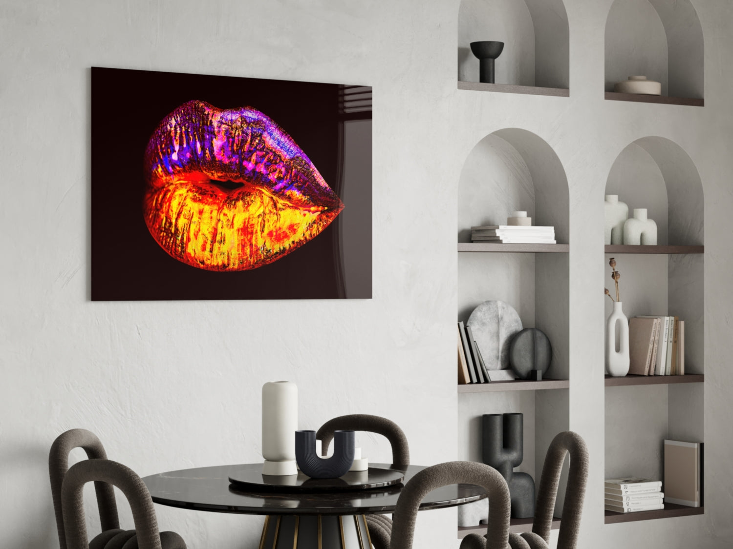 Molten Gold and Purple Metallic Lips Glass Wall Art