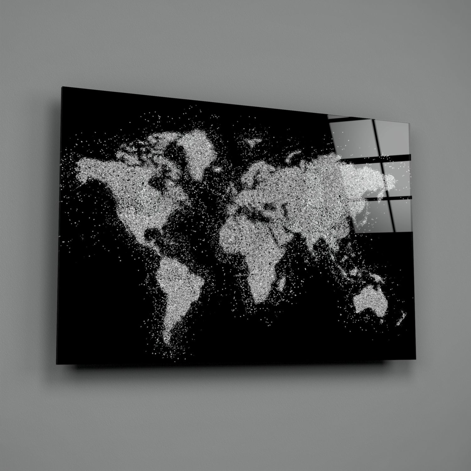 Silver Dotted Continents World Map Glass Wall Art