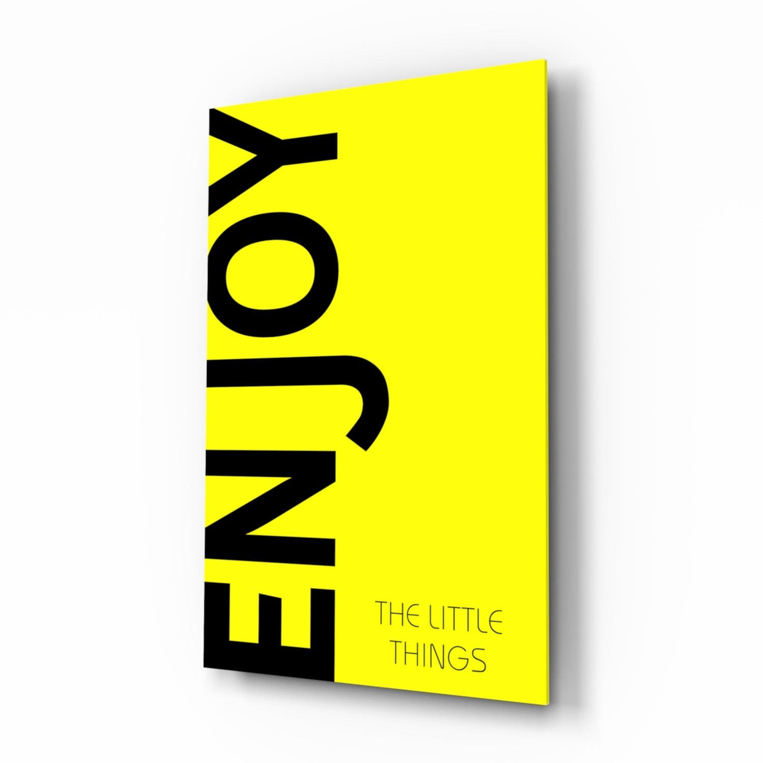 Bold Enjoy Typography On Yellow Glass Wall Art