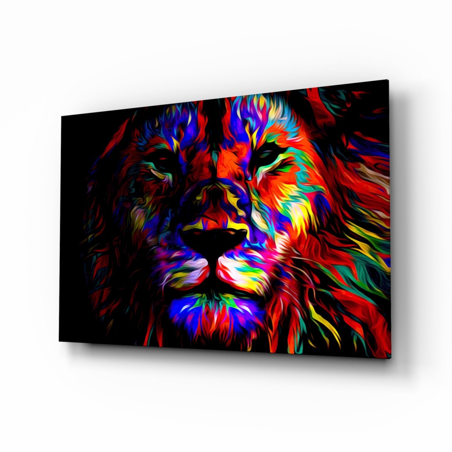 Vivid Neon Pop Art Lion Glass Wall Art