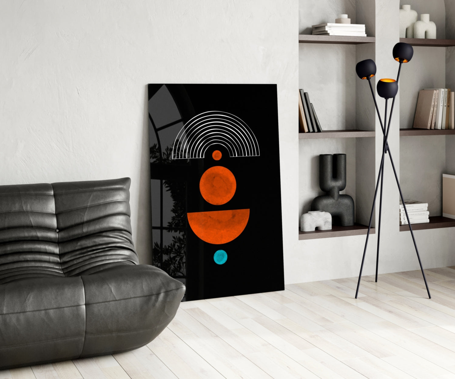 Orange Sun and Half Moon Arch Glass Wall Art