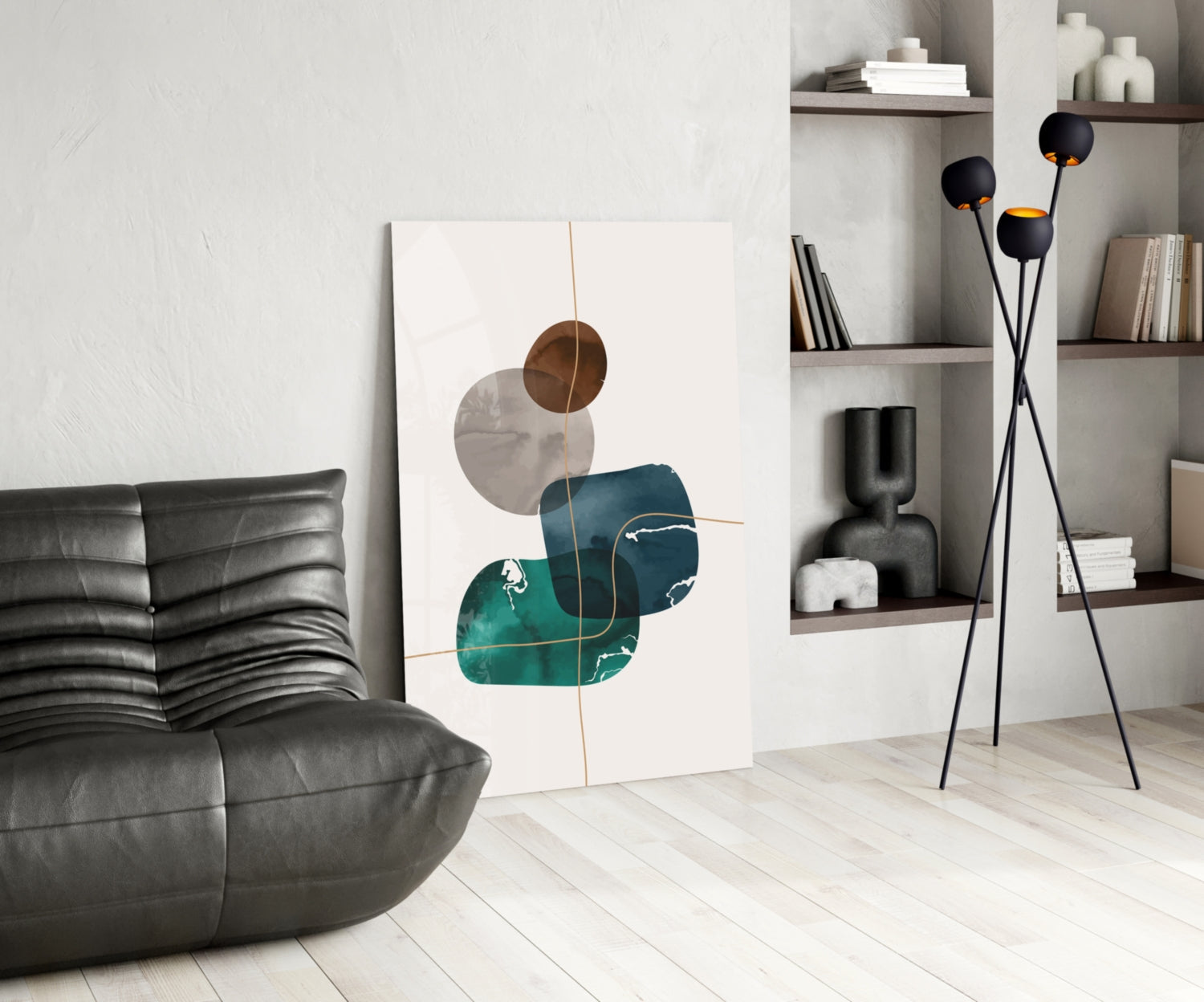 Stacked Navy Teal Ink Blobs Glass Wall Art