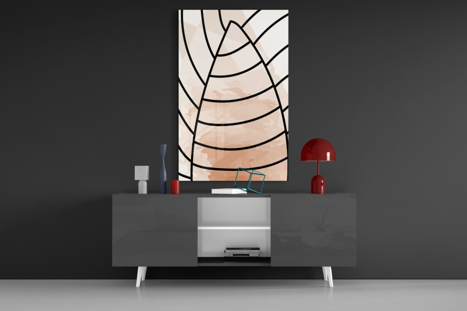 Blush Beige Minimalist Leaf Lines Glass Wall Art