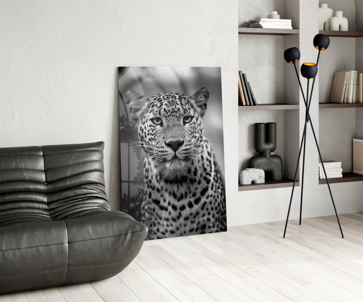Bold Stare Leopard Portrait Glass Wall Art
