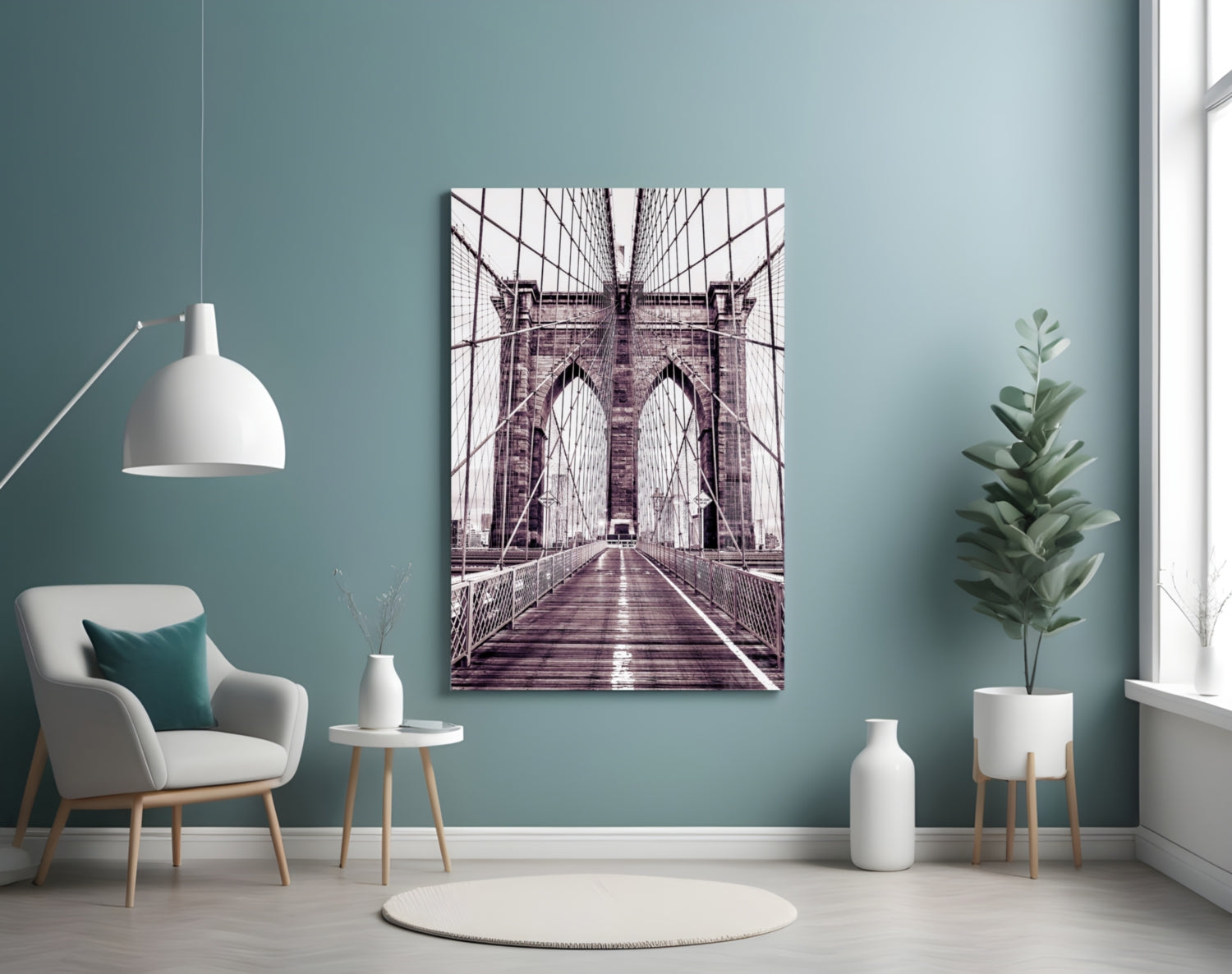 Purple Bridge Walkway View Glass Wall Art