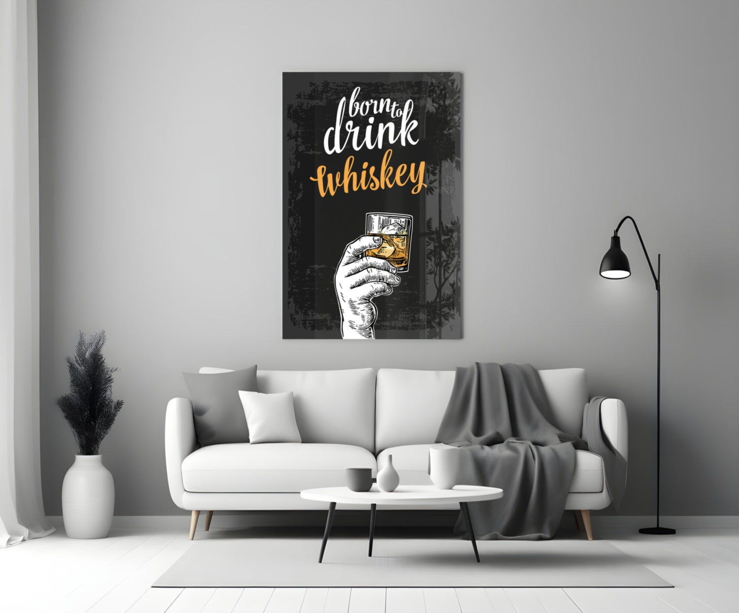 Born To Drink Whiskey Hand Typography Glass Wall Art
