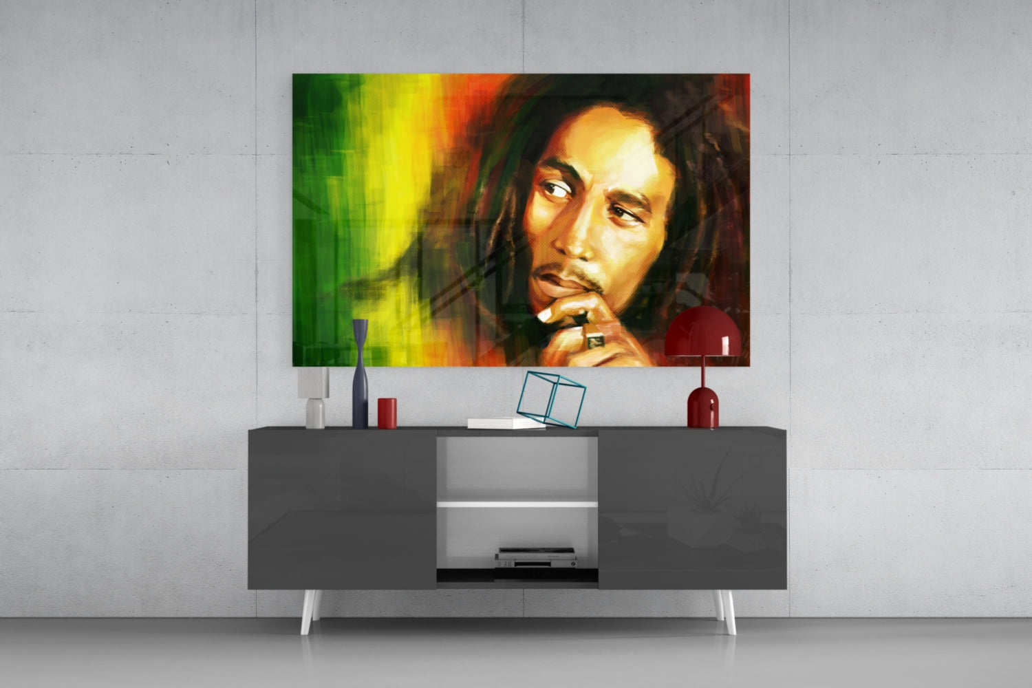 Green And Gold Reggae Musician Glass Wall Art