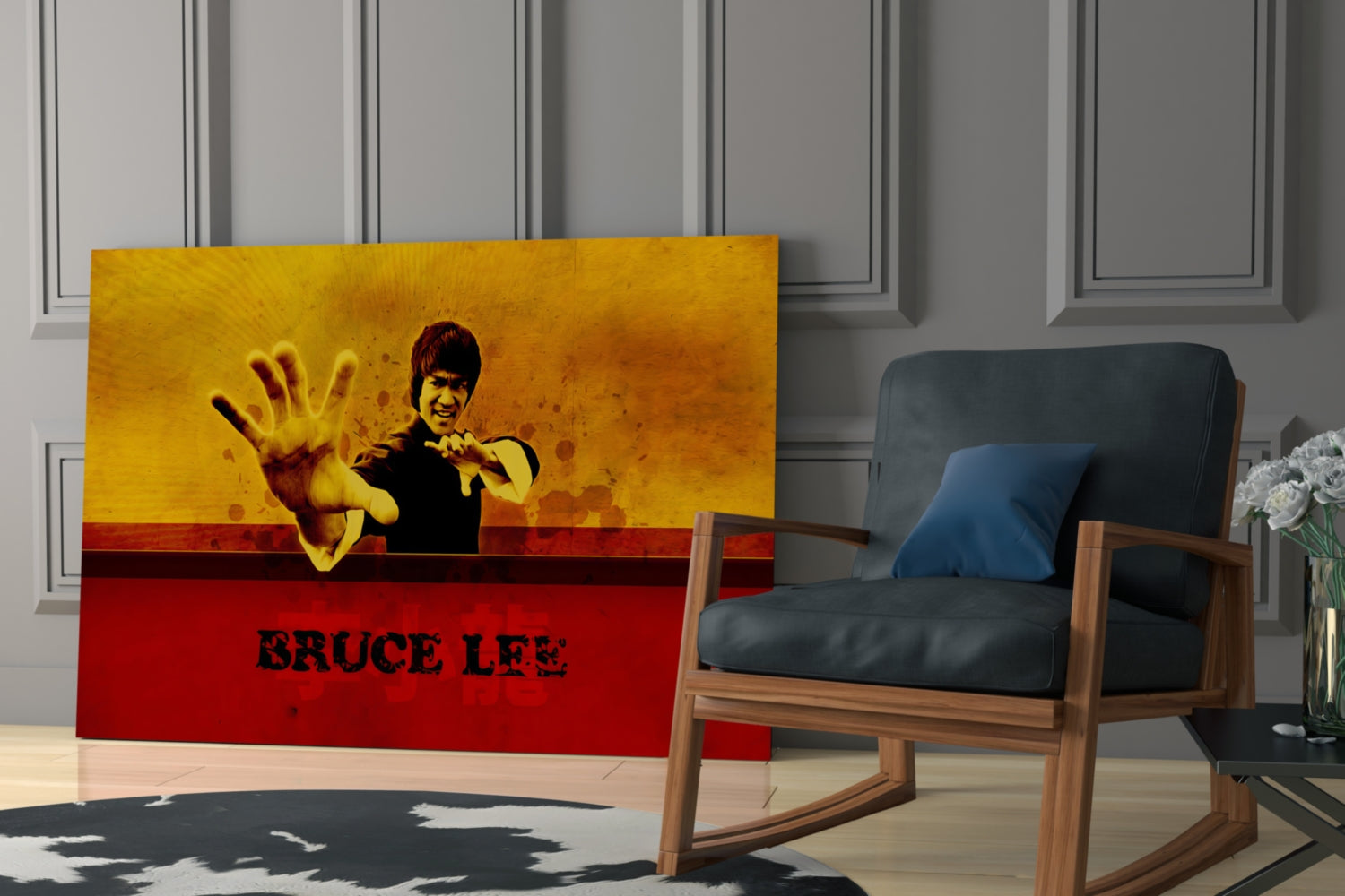 Red Banner Open Palm Martial Artist Glass Wall Art