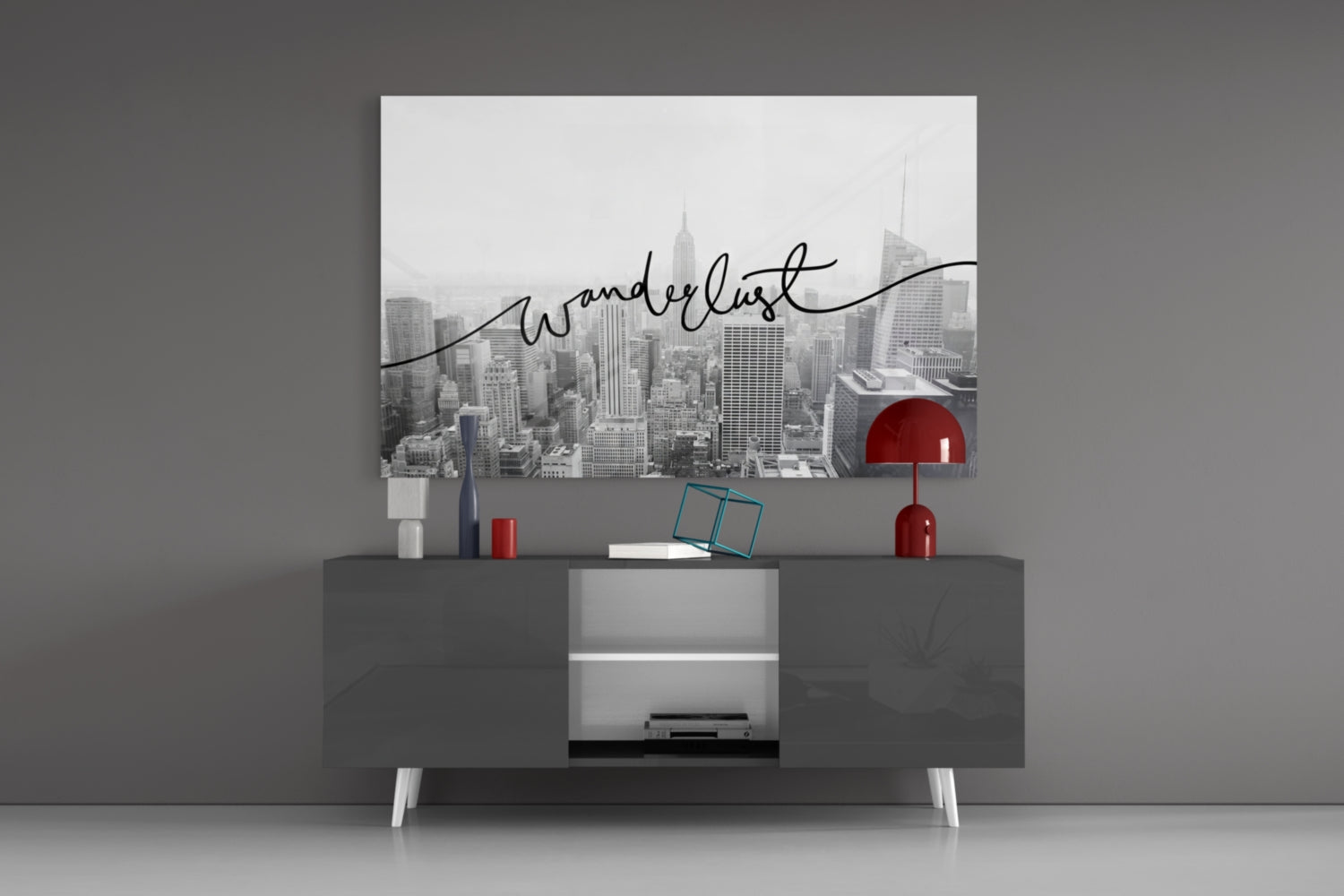 Black And White Skyline Wanderlust Glass Wall Art