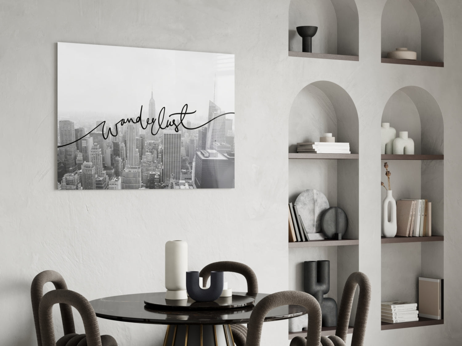 Black And White Skyline Wanderlust Glass Wall Art