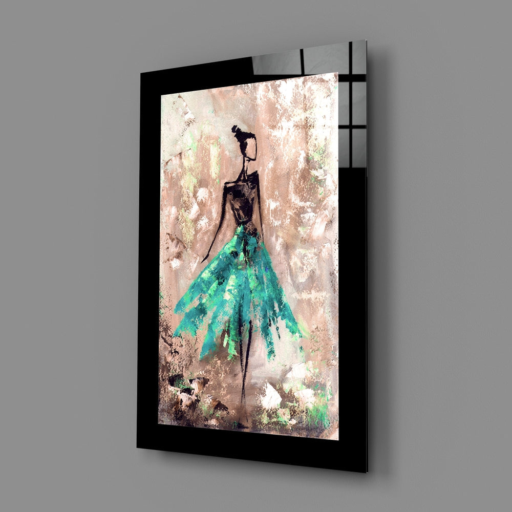 Teal Skirt Abstract Dancer Glass Wall Art