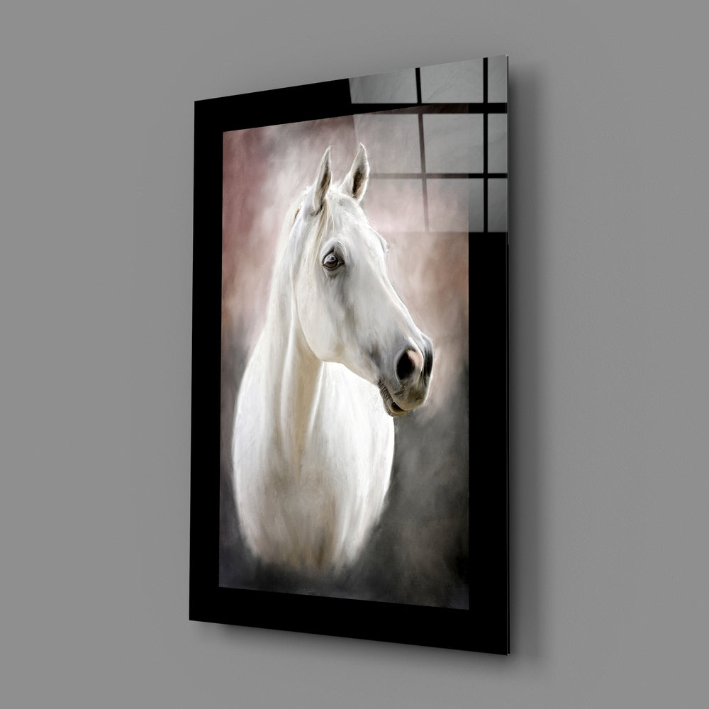 Dreamy White Horse Painting Glass Wall Art