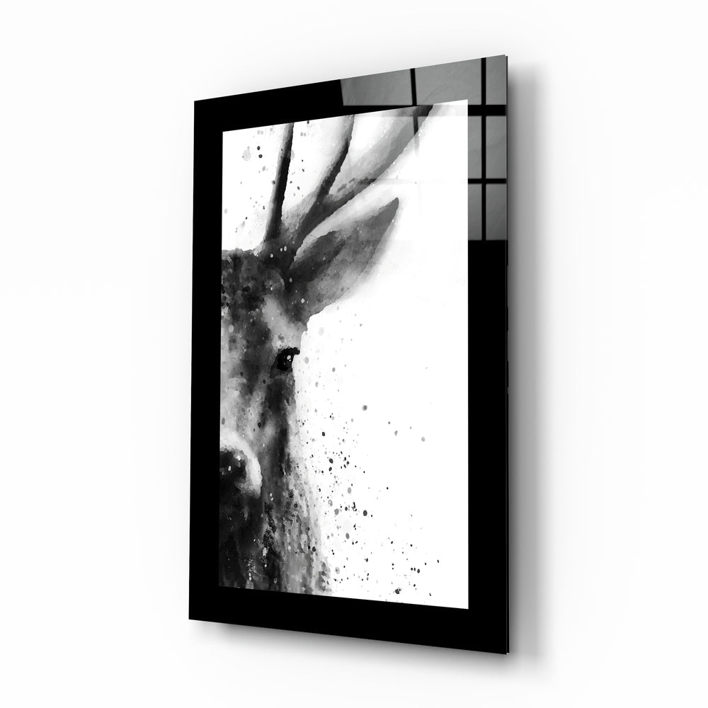 Ink Wash Stag Profile Glass Wall Art