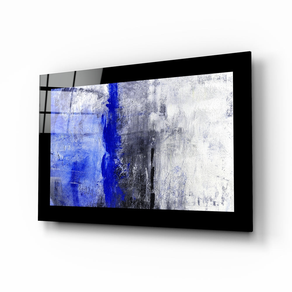 Cobalt Blue Stripe On Gray Texture Glass Wall Art