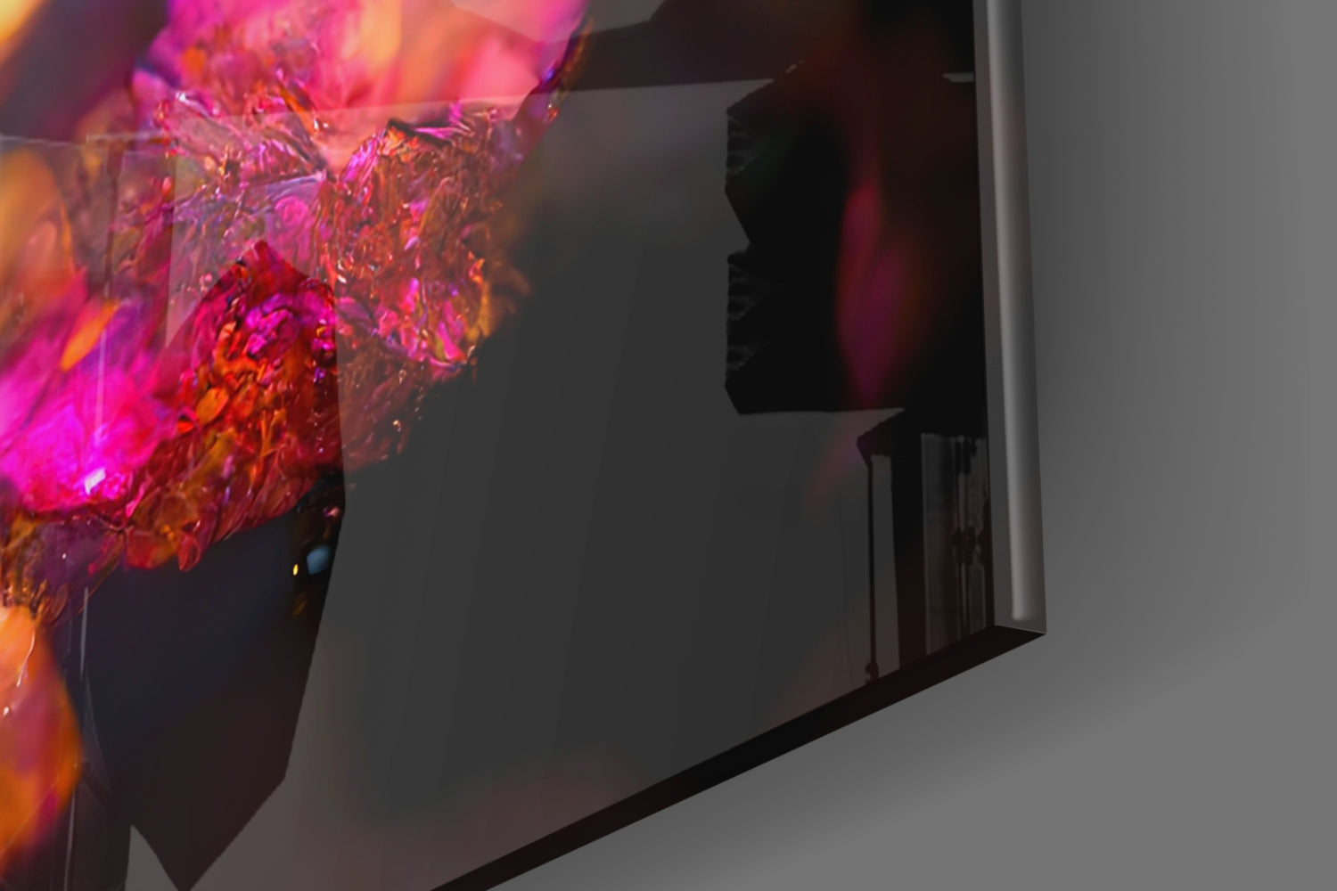 Glowing Amber Crystal Blossom Branch Glass Wall Art