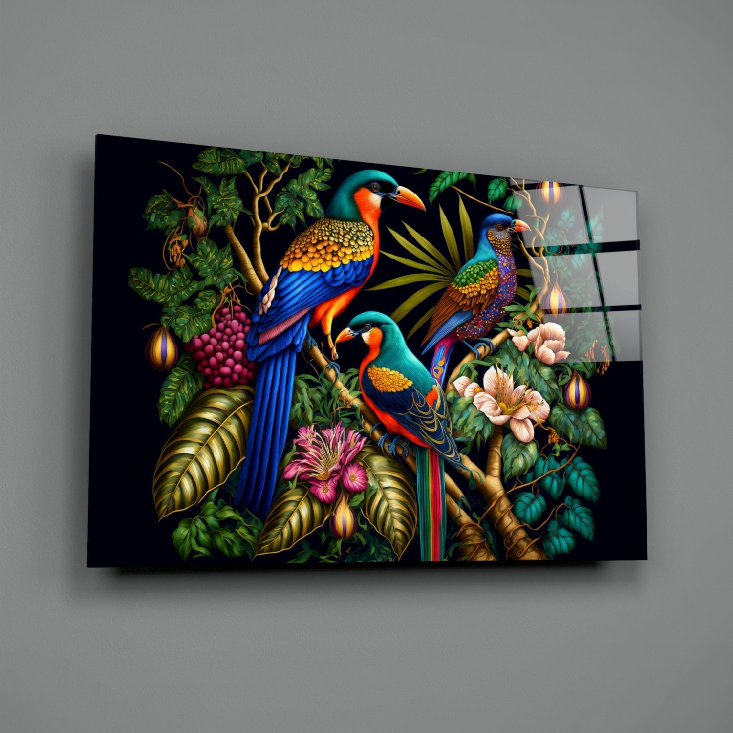 Tropical Birds Glass Wall Art || Designers Collection