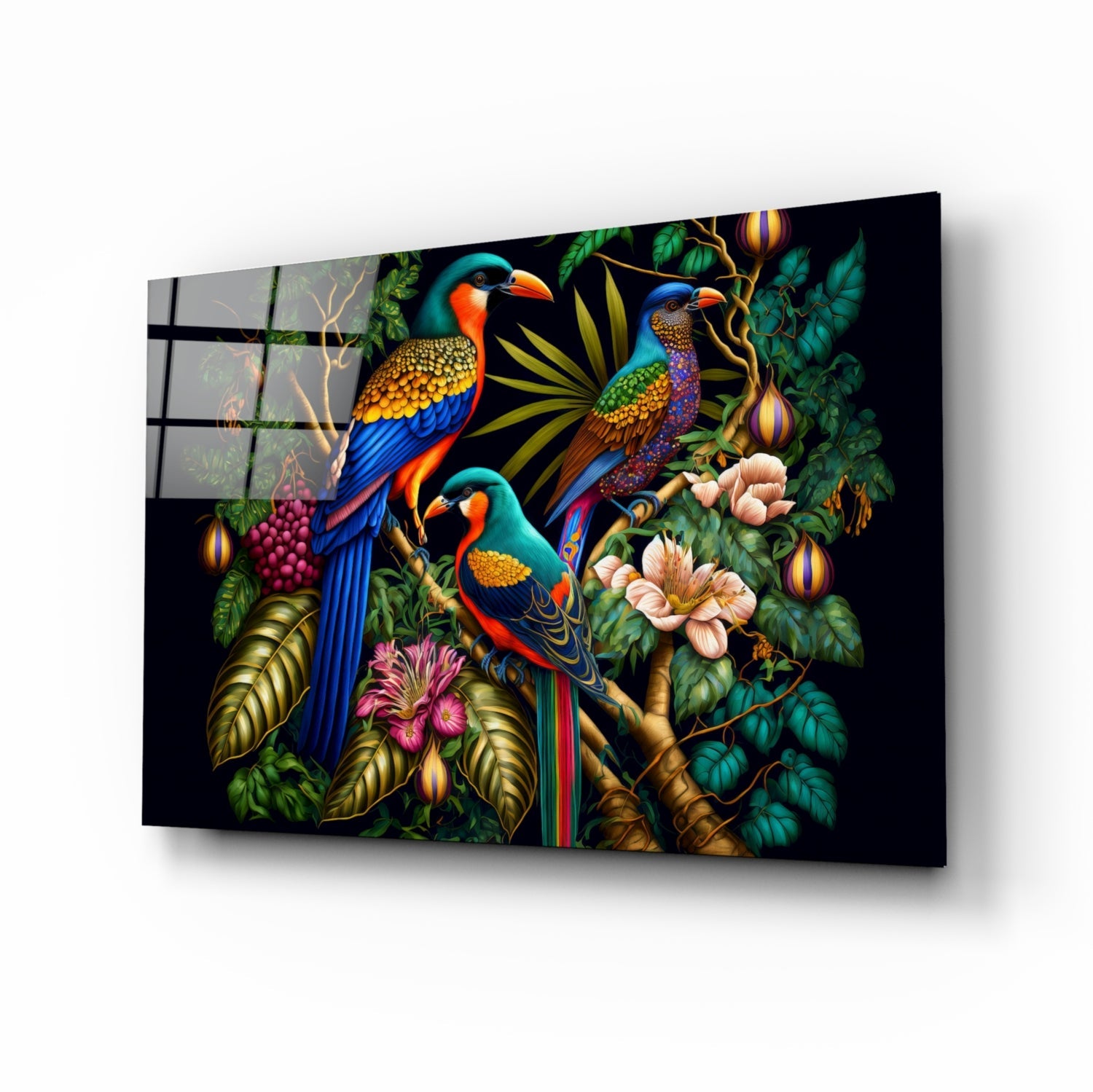 Tropical Birds Glass Wall Art || Designers Collection