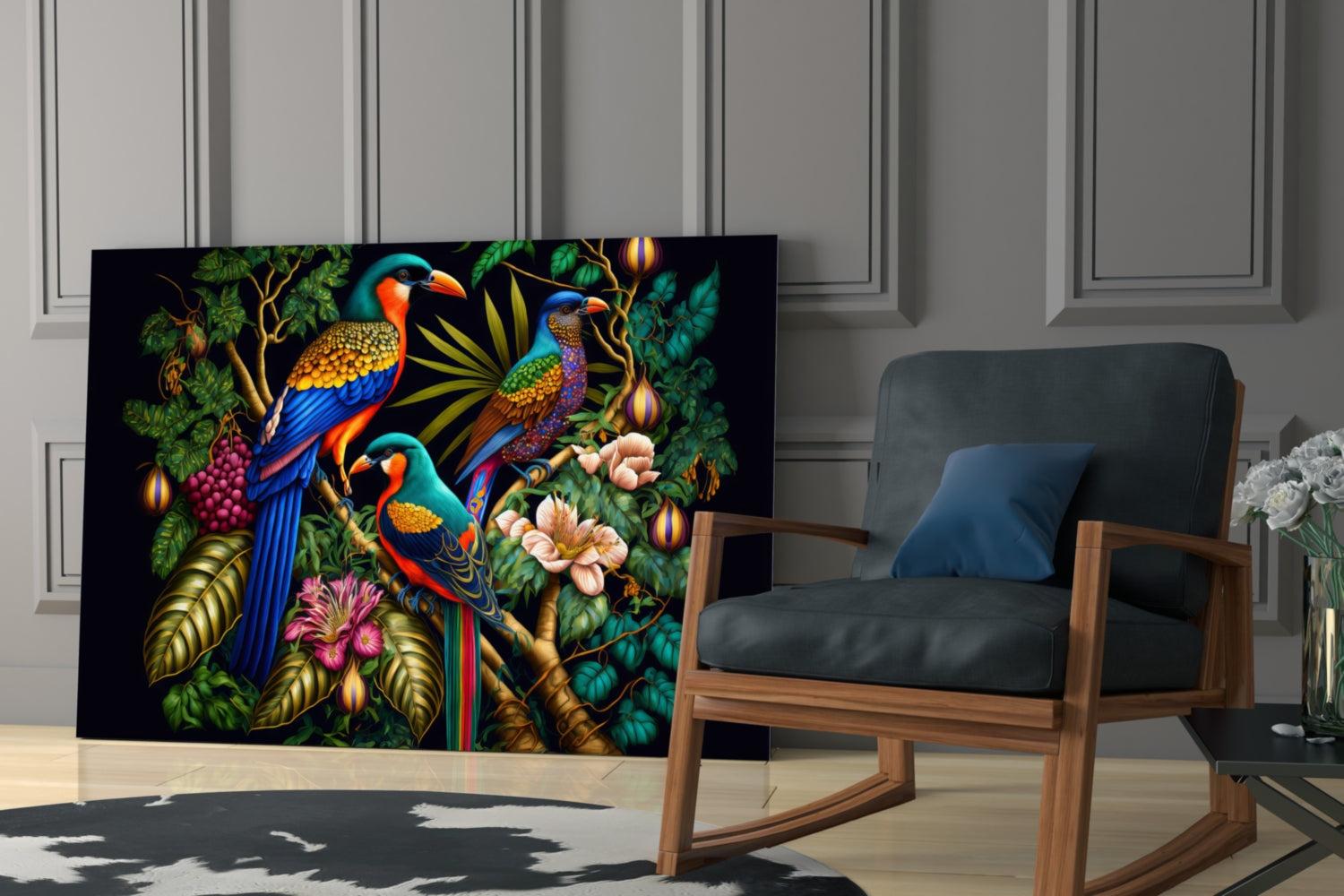 Tropical Birds Glass Wall Art || Designers Collection