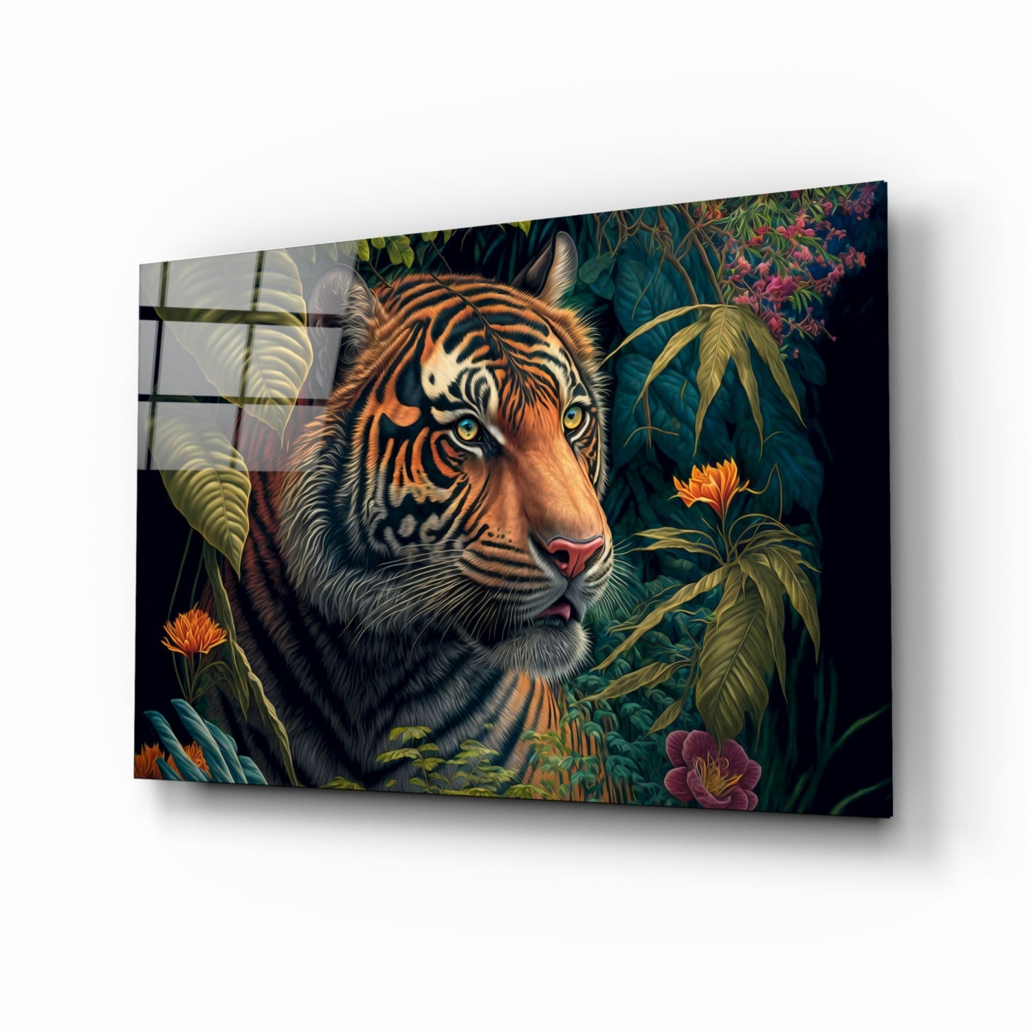 Trap Behind Flowers Glass Wall Art || Designers Collection
