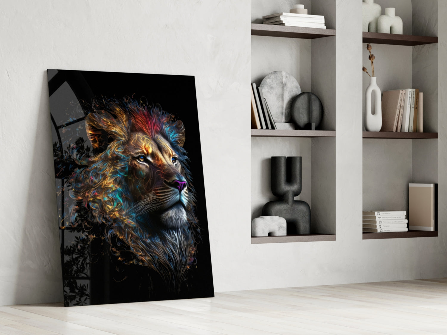 Copper Blue Swirling Mane Lion Glass Wall Art