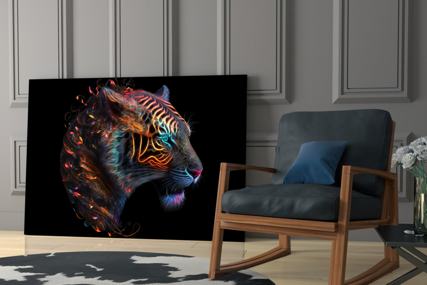 Fiery Swirl Leopard Head Profile Glass Wall Art