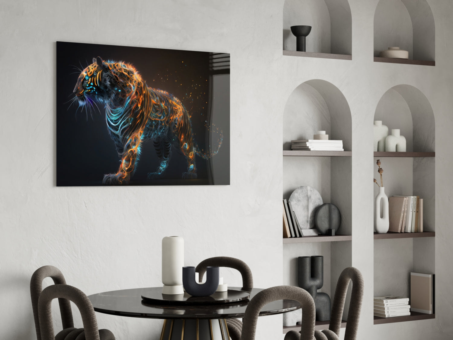 Glowing Ember Prowling Tiger Body Glass Wall Art