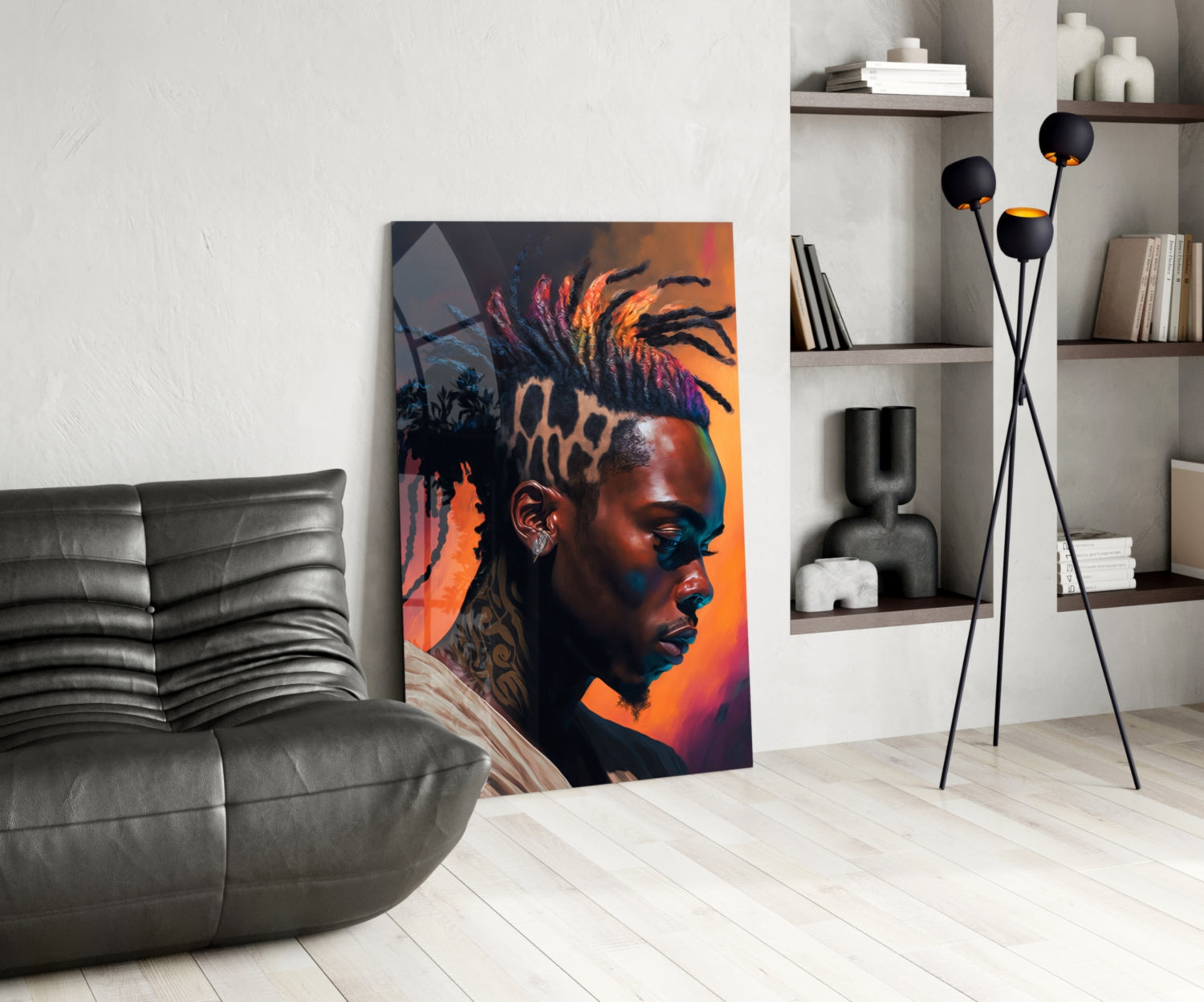 Leopard Print Hair Man Portrait Glass Wall Art