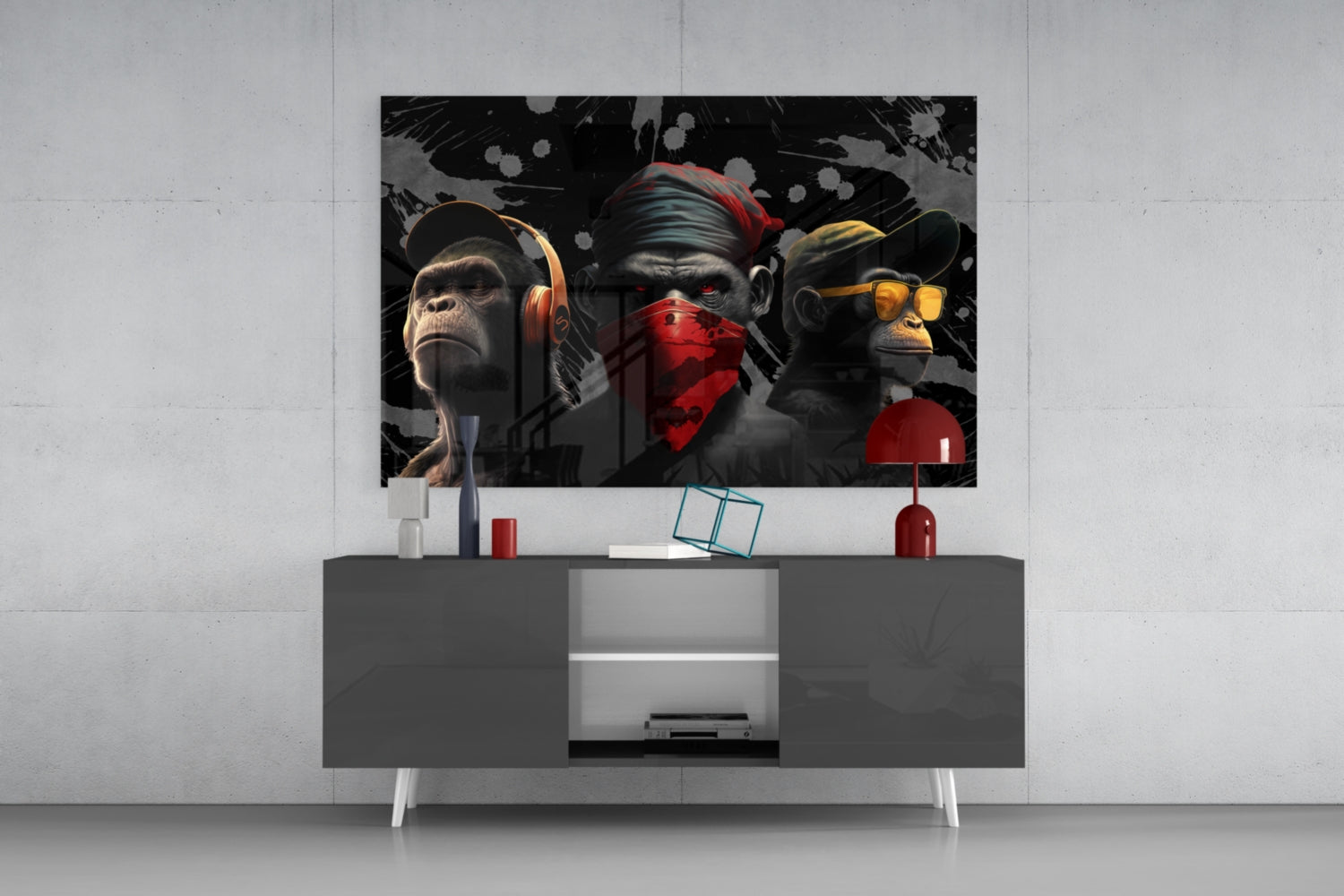 3 Wise Monkeys Glass Wall Art || Designer Collection