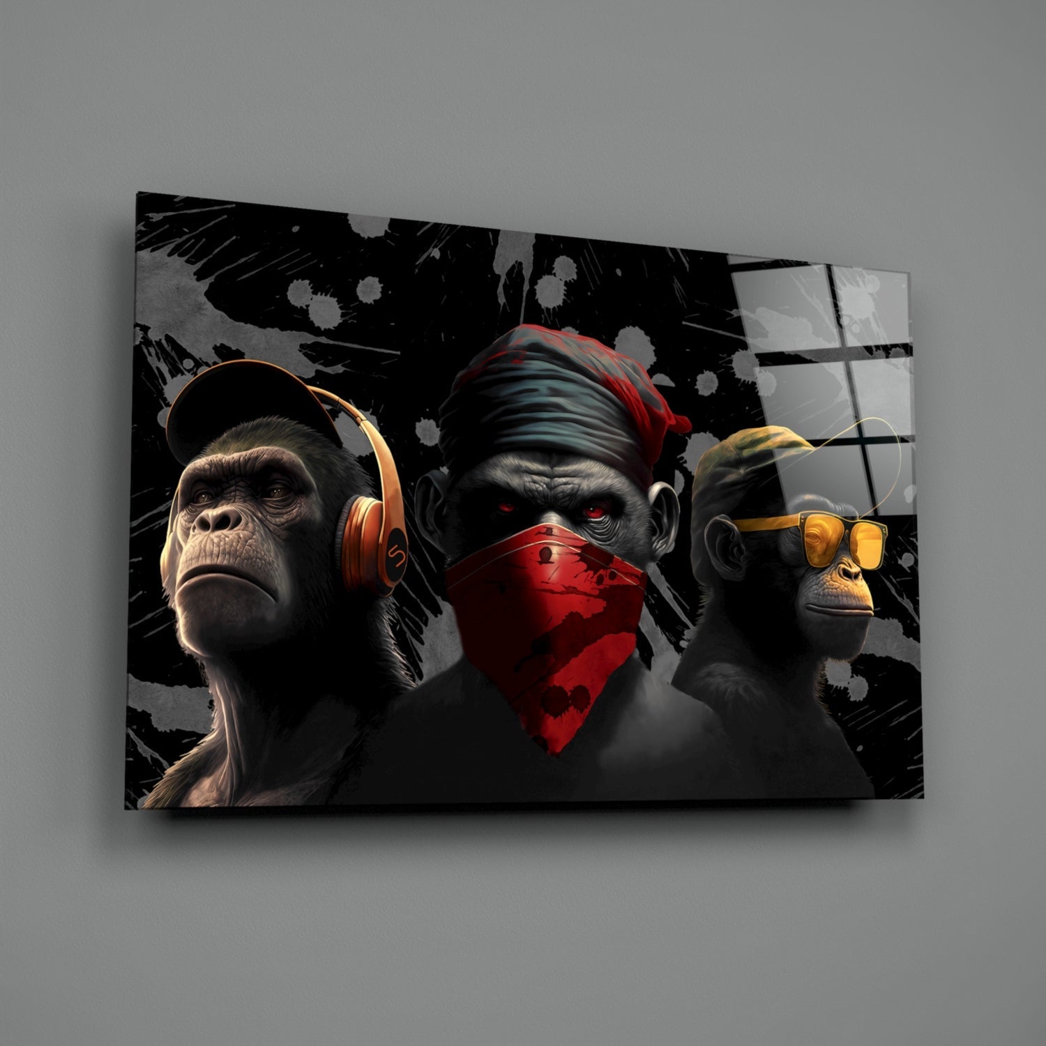 3 Wise Monkeys Glass Wall Art || Designer Collection