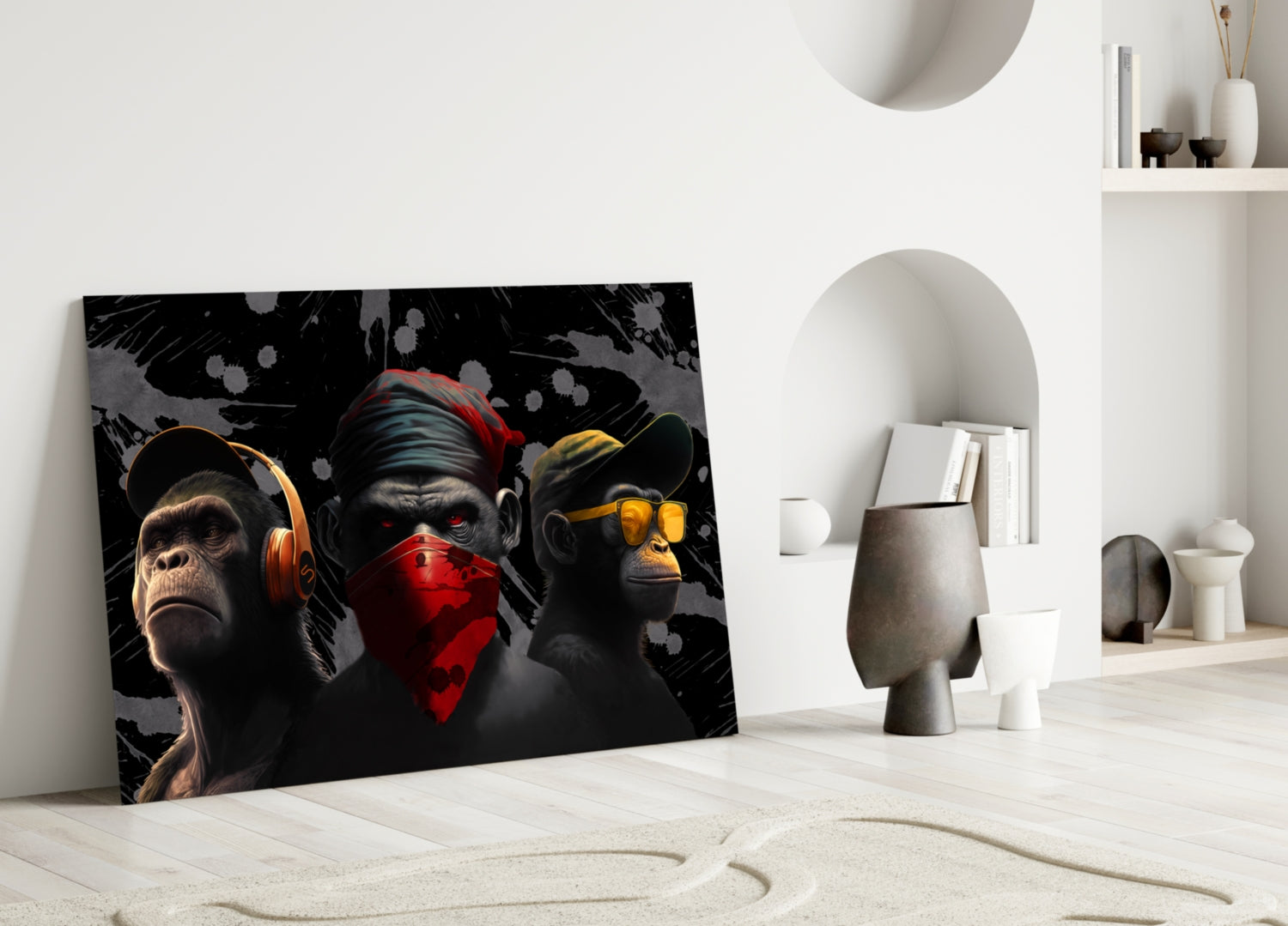 3 Wise Monkeys Glass Wall Art || Designer Collection