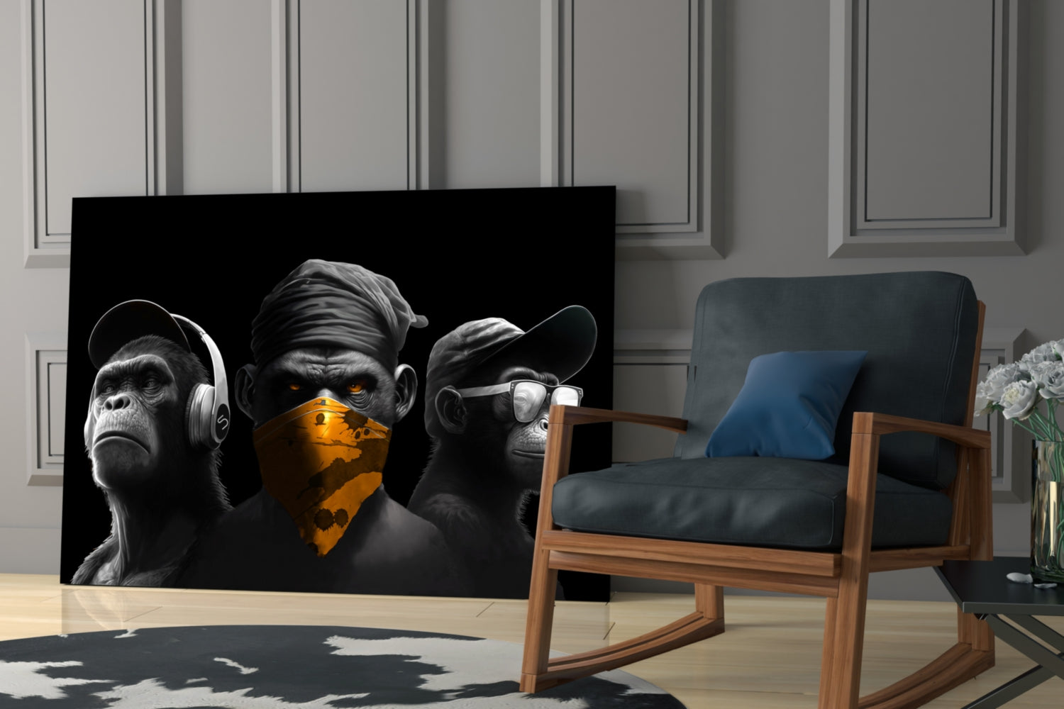 3 Wise Monkeys Chrome Edition Glass Wall Art || Designer Collection