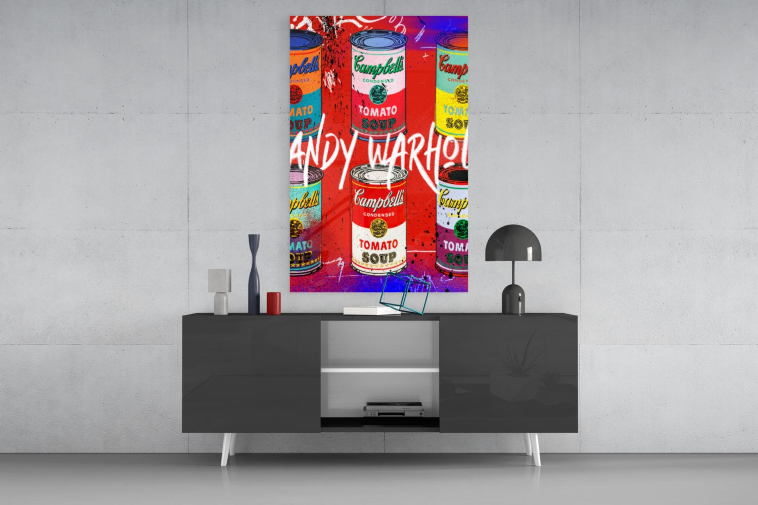 Pop Art Tin Cans Portrait Glass Wall Art || Designer Collection
