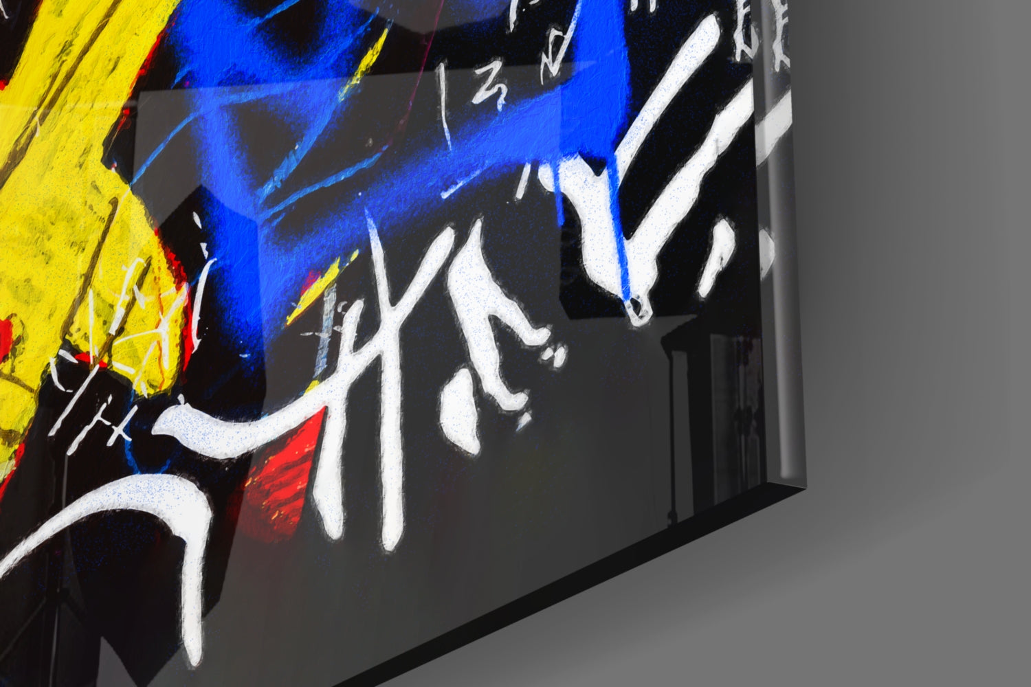 Blue Yellow Masked Figure Glass Wall Art
