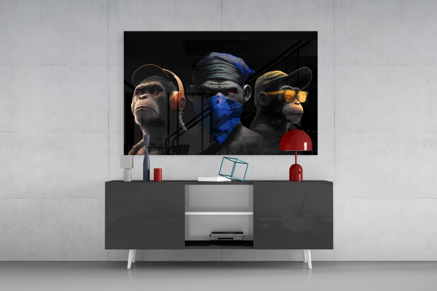 3 Wise Monkeys Glass Wall Art || Designer Collection