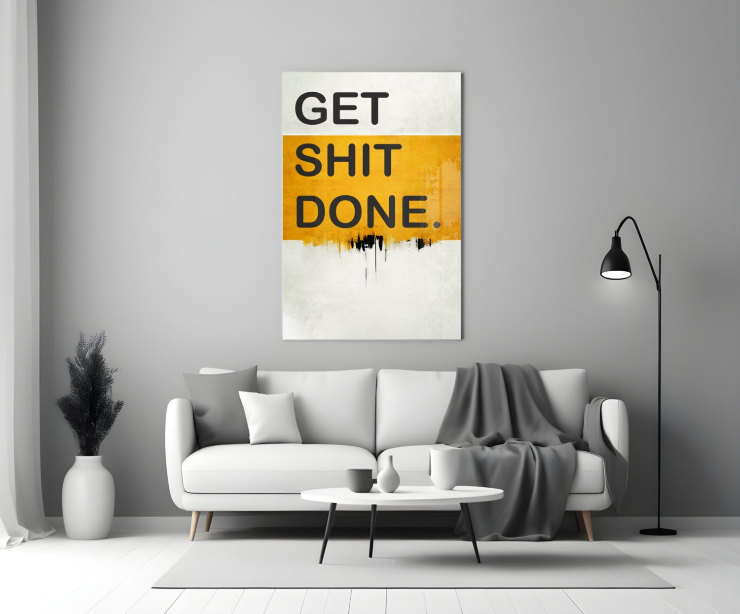 Orange Band Black Letter Typography Glass Wall Art