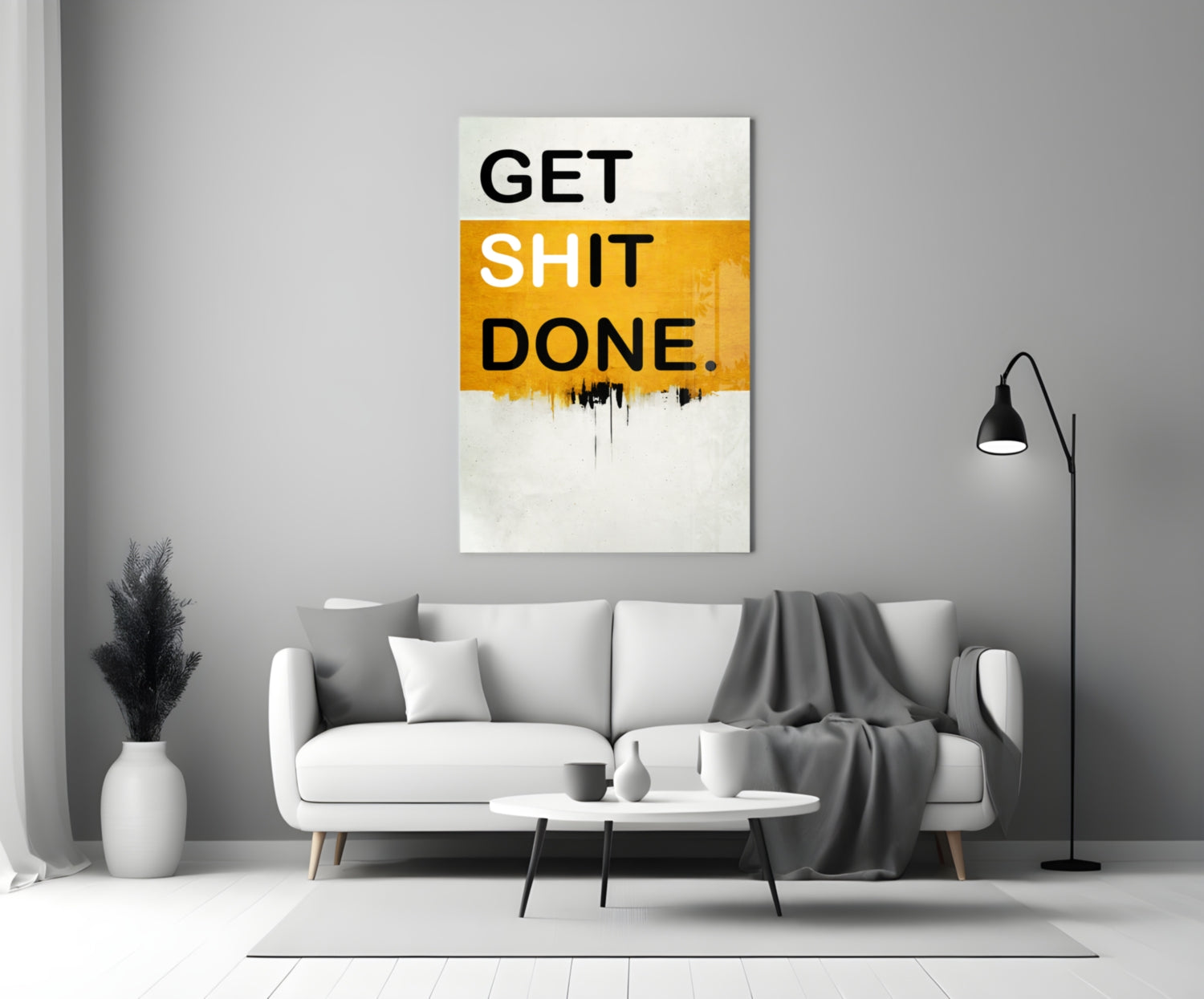 Golden Yellow Band Bold Typography Glass Wall Art