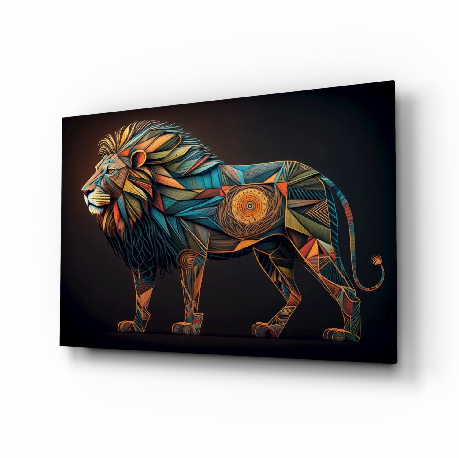 Geometric Mosaic Lion Glass Wall Art