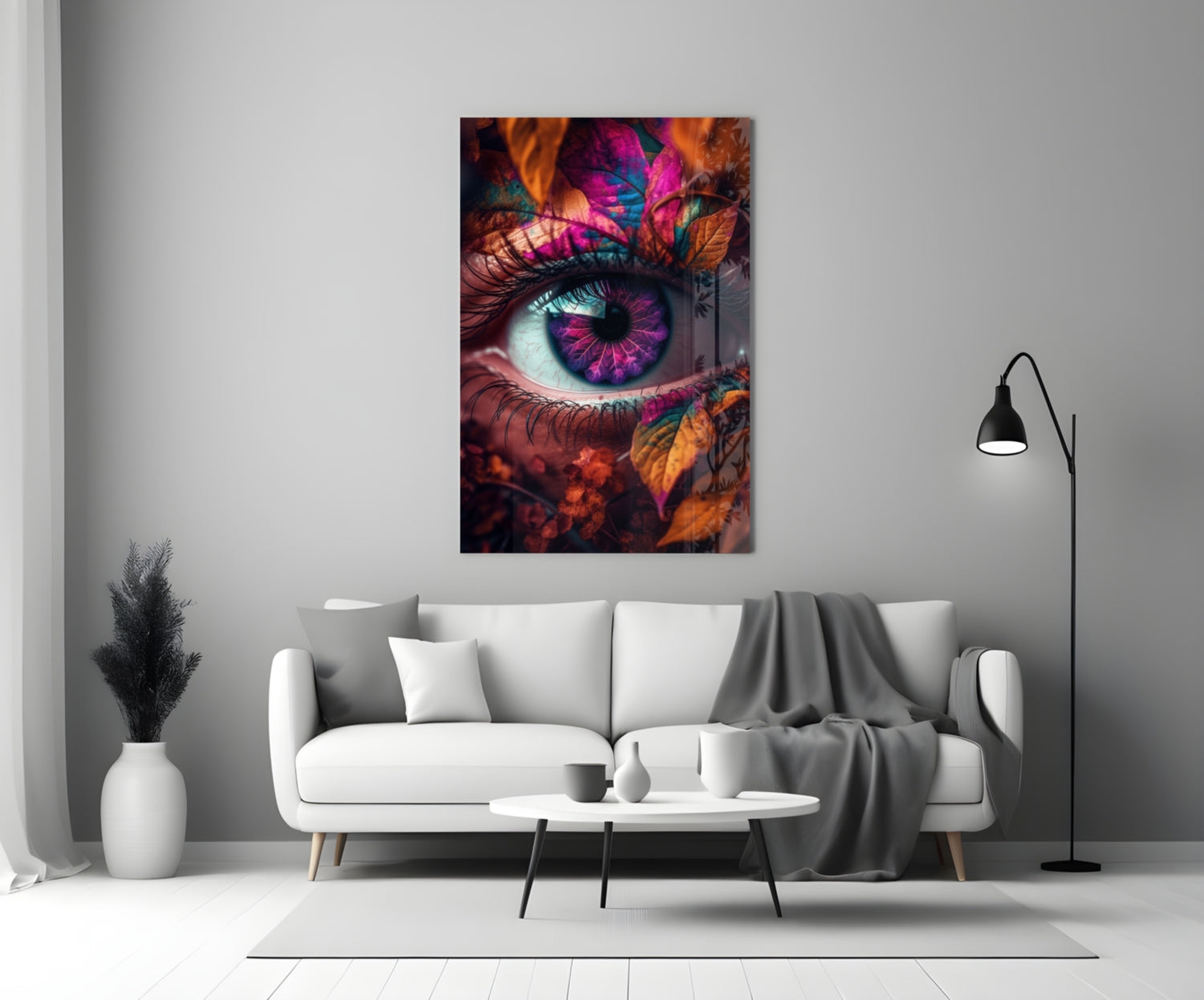 Autumn Leaves Violet Iris Eye Glass Wall Art