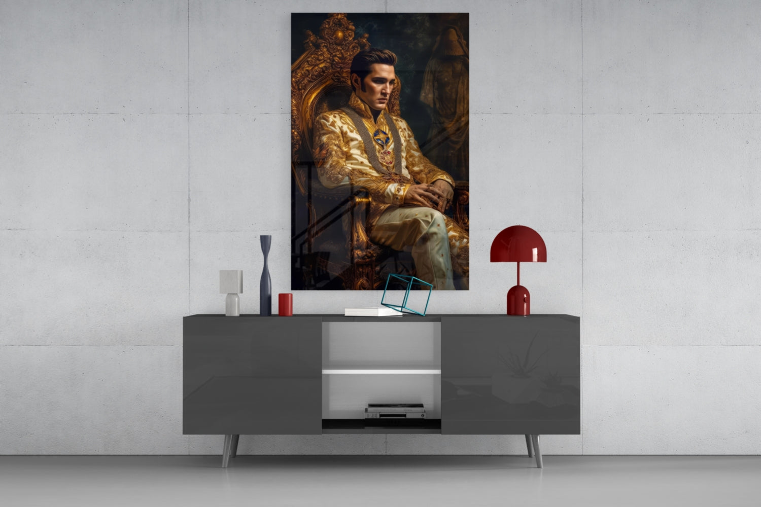 Ivory Gold Coat Prince Throne Glass Wall Art