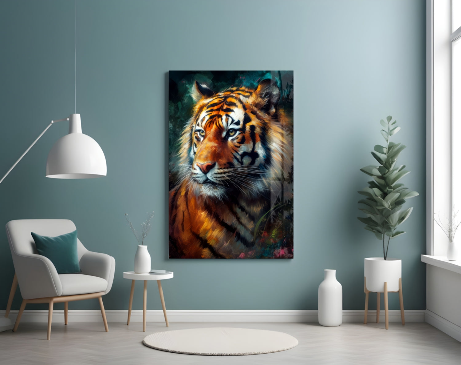 Painted Tiger Emerald Backdrop Glass Wall Art