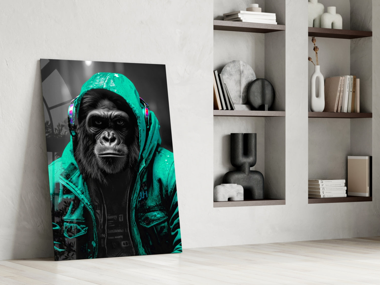 Yellow Raincoat Headphone Gorilla Glass Wall Art