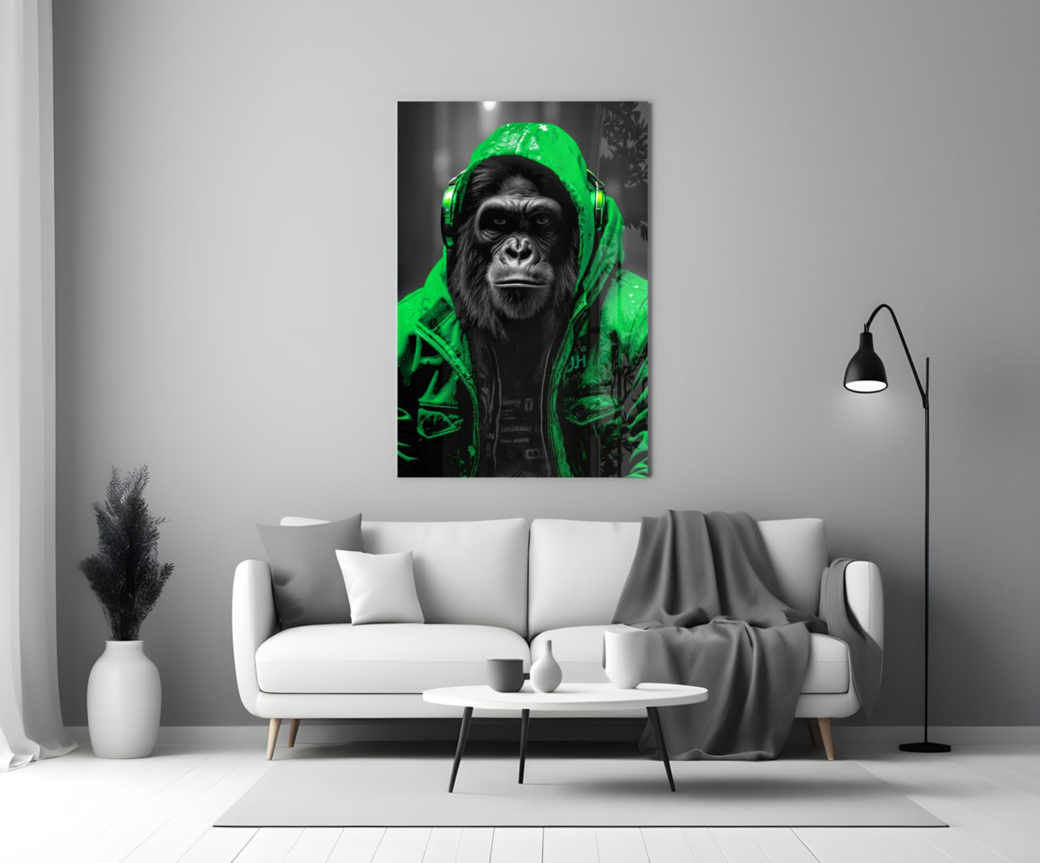 Yellow Raincoat Headphone Gorilla Glass Wall Art