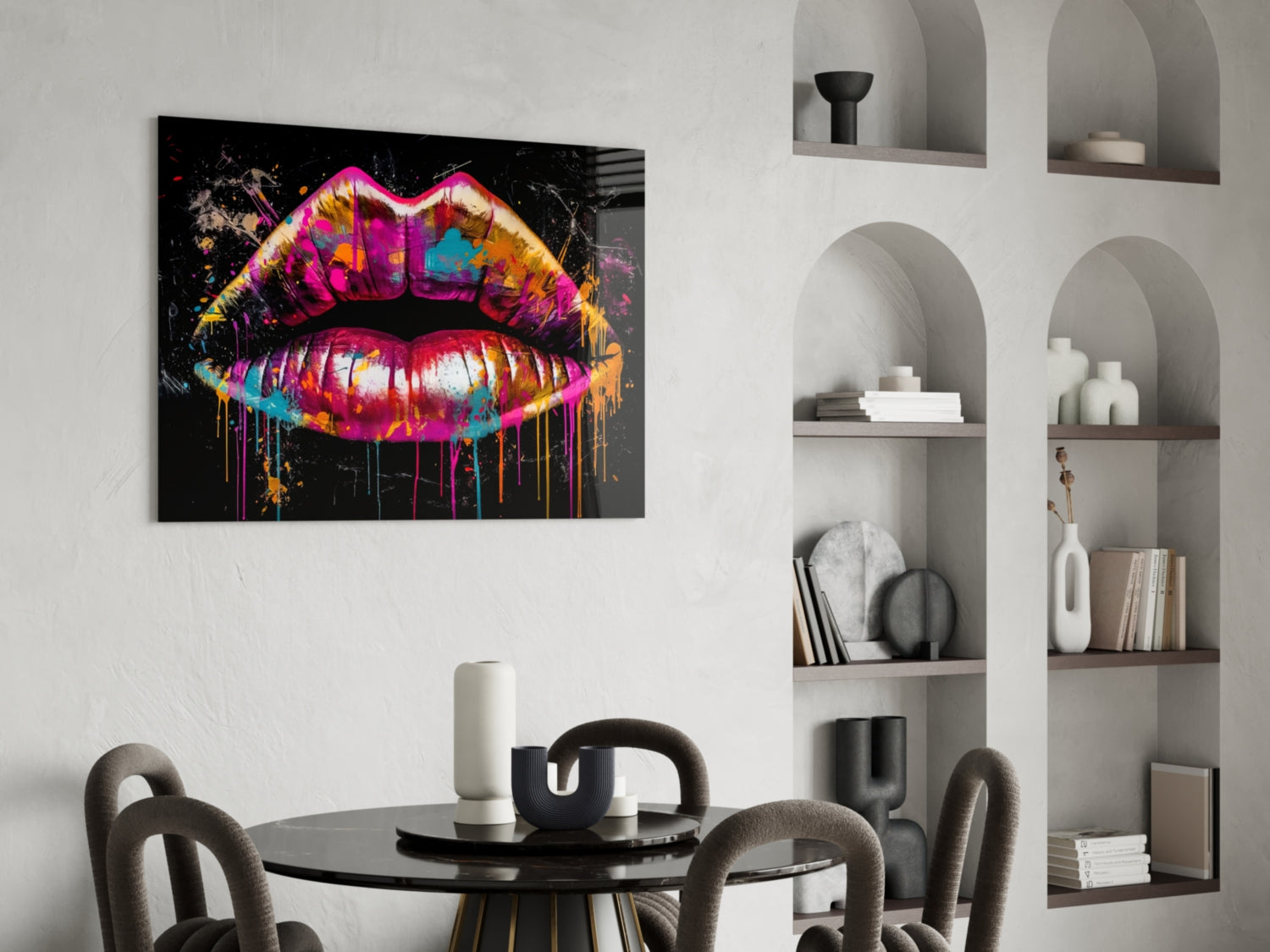 Magenta Paint Drip Lips Glass Wall Art