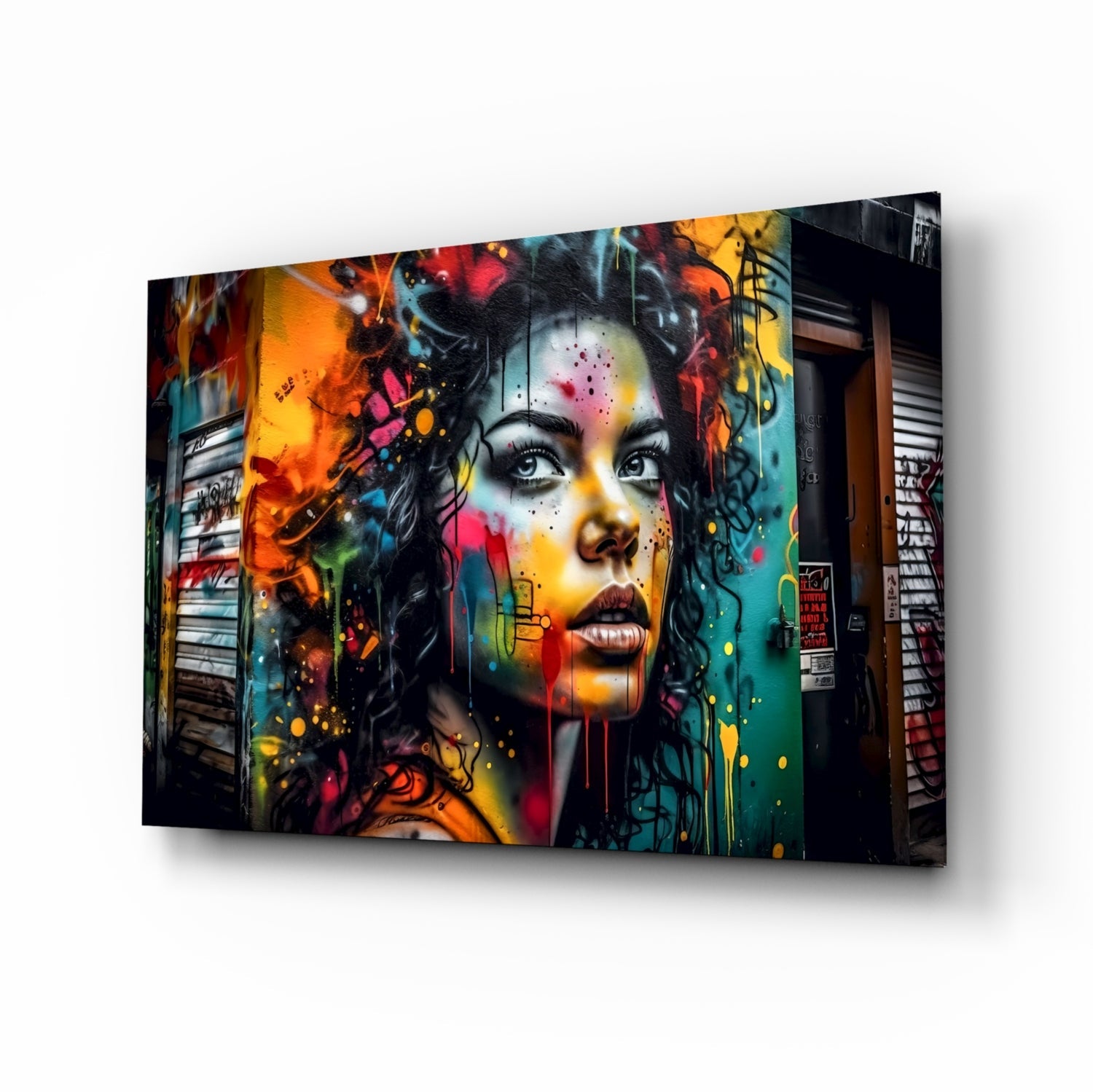 Shutter Wall Curly Hair Woman Glass Wall Art