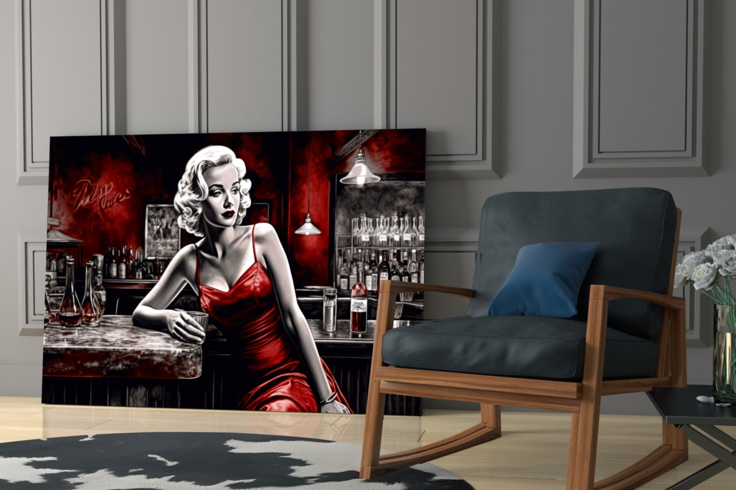 Crimson Bar Blonde with Cocktail Glass Wall Art
