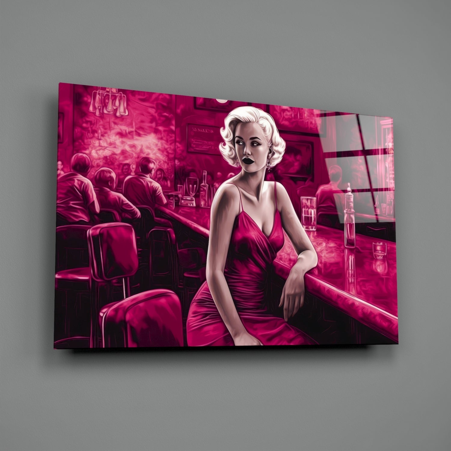 Magenta Blonde at Diner Bar Glass Wall Art