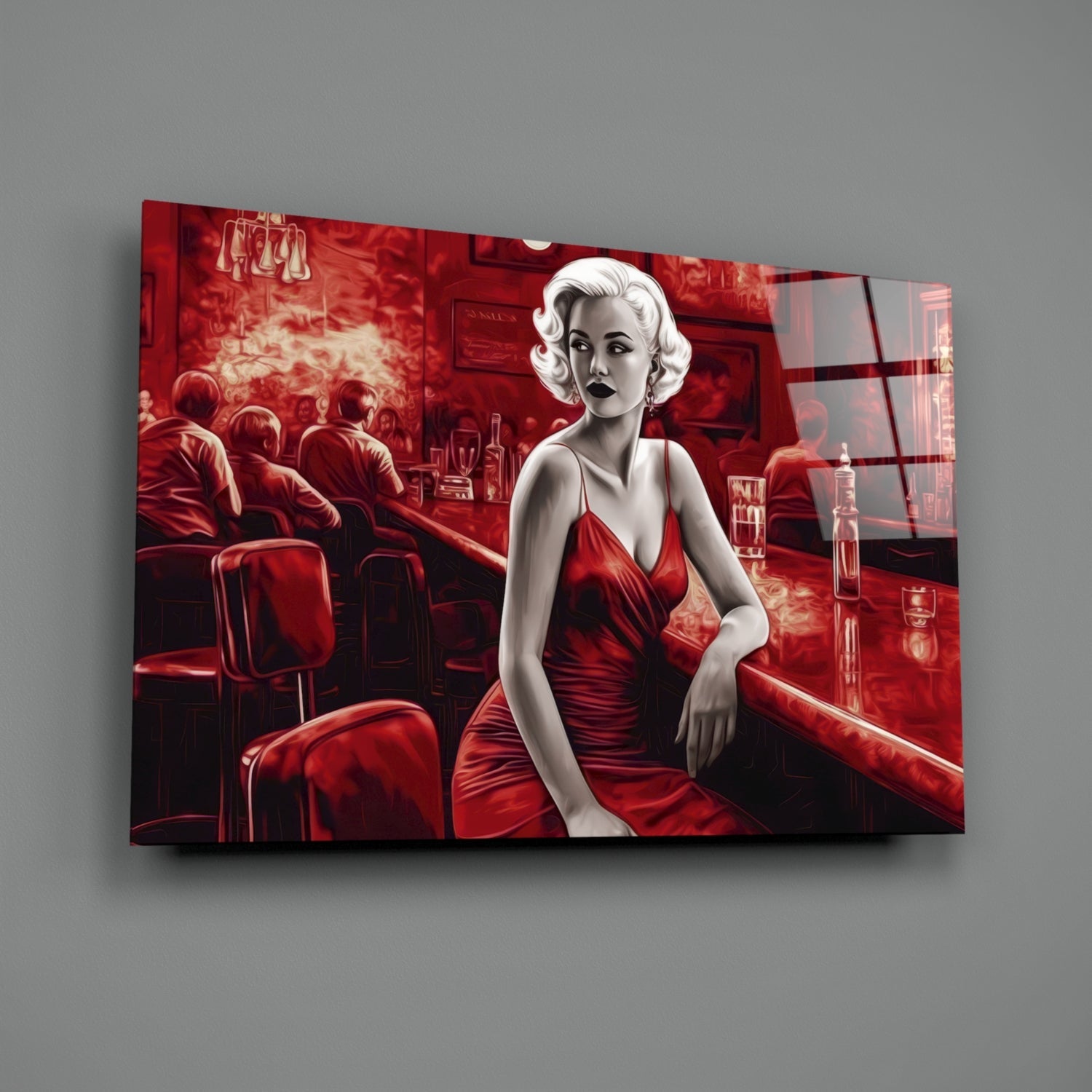 Scarlet Tinted Blonde at Bar Glass Wall Art