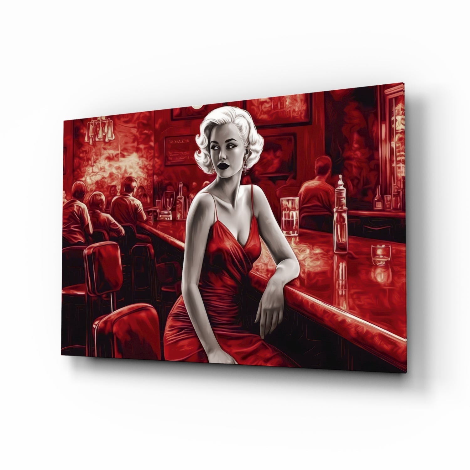 Scarlet Tinted Blonde at Bar Glass Wall Art